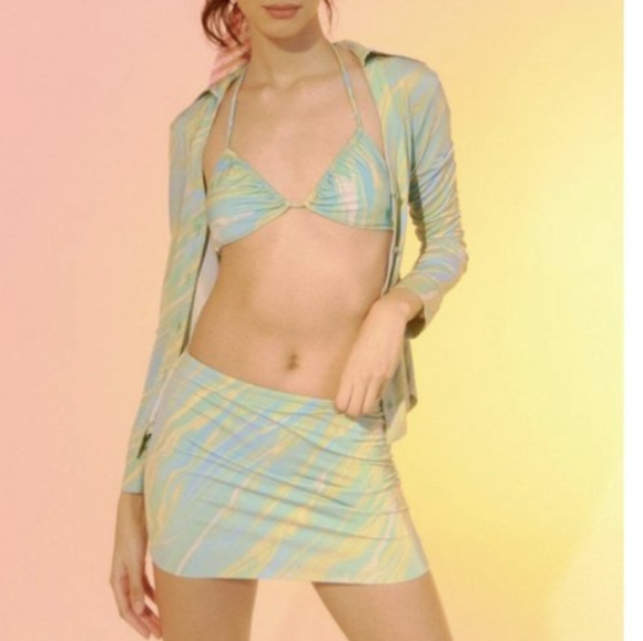 Nwt DAZE DAYZ ssense lime swirl geo micro mini skirt S - Picture 2 of 8